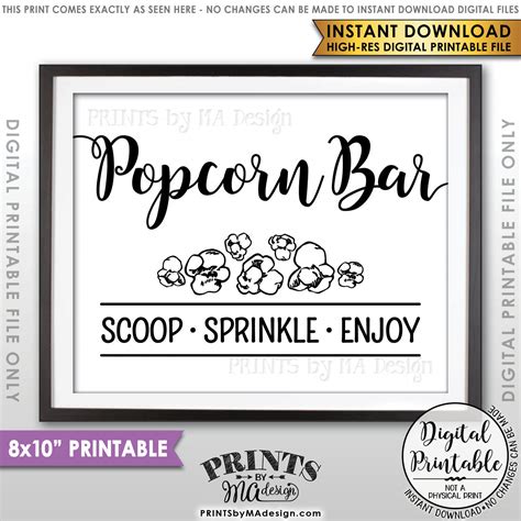 Popcorn Bar Sign Popcorn Toppings Popcorn Directions Wedding Birthday Graduation Retirement