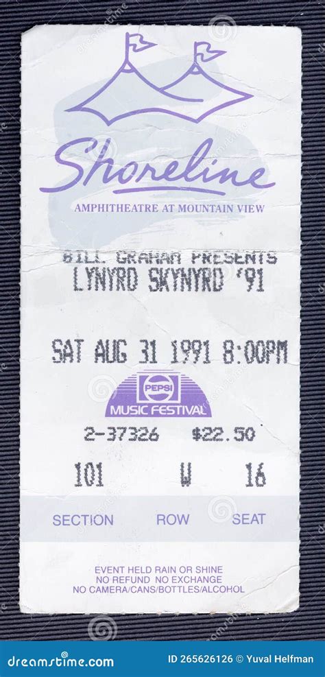 Old Used Ticket For The Concert Of Lynyrd Skynyrd At Shoreline