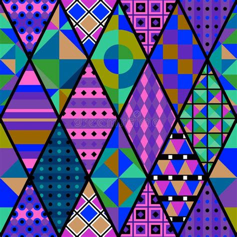 Seamless Colorful Bright Patchwork Pattern With Geometric Ornaments