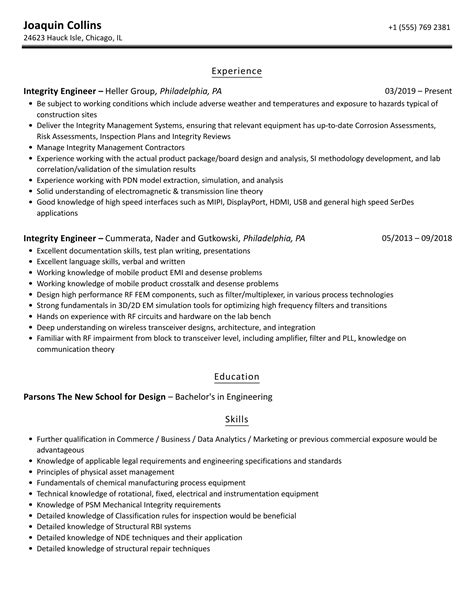 Integrity Engineer Resume Samples Velvet Jobs