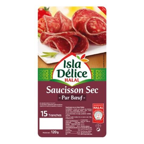 Saucisson sec halal ISLA DELICE la barquette de 10 tranches 120 g à