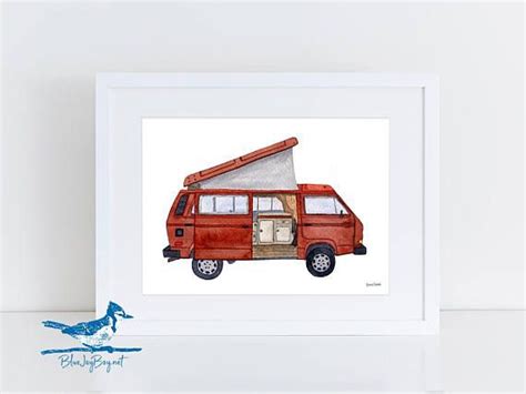 Volkswagen Westfalia Happy Camper Vanlife Art Print Etsy Vw Art