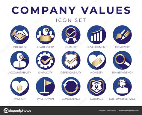 Gold Company Core Values Web Icon Set Integrity Leadership Quality ⬇