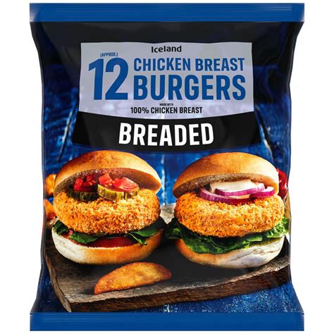 Iceland 12 Breaded Chicken Breast Burgers 660g Russells British Store