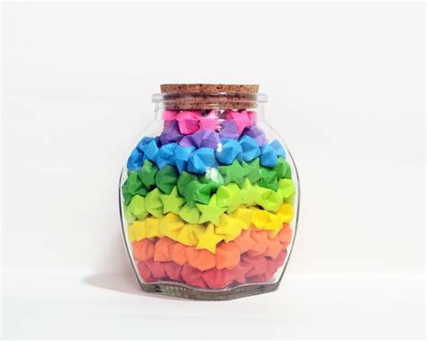 Glass Jar Of Rainbow Origami Lucky Stars Rainbow Star Jar Etsy