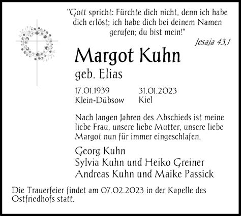 Traueranzeigen Von Margot Kuhn Trauer Anzeigen De