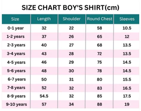 Boys' Shirt Size Chart - Cm Download Printable PDF | Templateroller