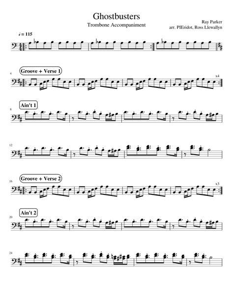 Ghostbusters Trombone Accompaniment Sheet Music For Piano Solo Easy