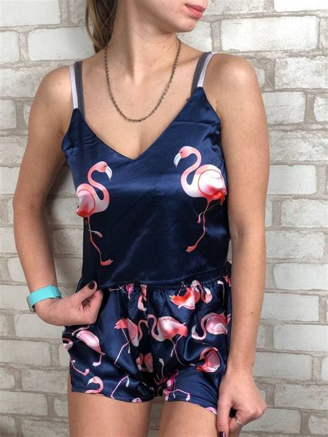 Pajamas Womens With Flamingo Pajama Set Crop Top And Shorts Etsy