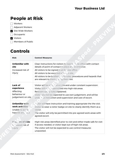 Site Visit Risk Assessment Template Haspod