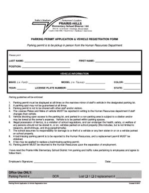 Fillable Online Parking Permit Application Vehicle Registration Form