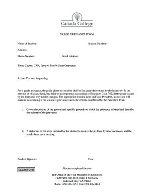 Fillable Online Canadacollege Grade Greivance Form Canadacollege Fax