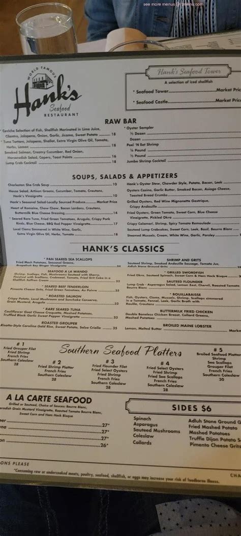 Online Menu of Hank's Seafood Restaurant Restaurant, Charleston, South ...