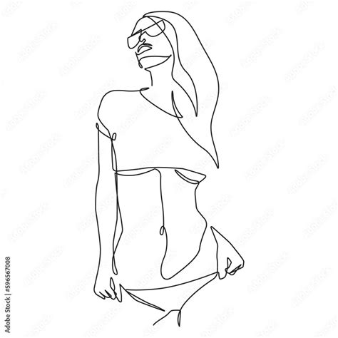 Trendy Line Art Woman Body Minimalistic Black Lines Drawing Female