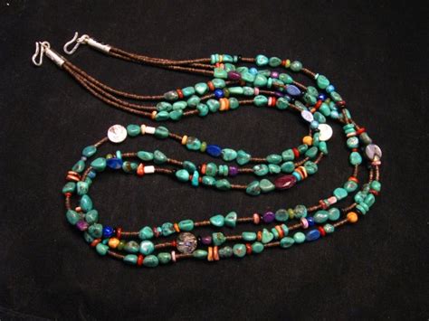 Long Everett Mary Teller Navajo Turquoise Multi Gem Necklace 3 Strand