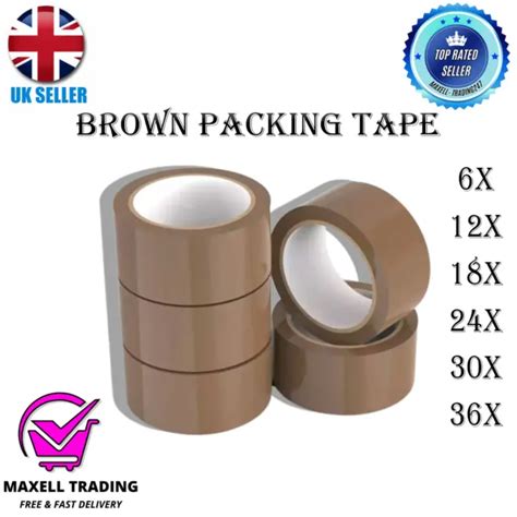 6 STRONG BROWN Buff Parcel Packaging Packing Tape 48Mm X 66M Box