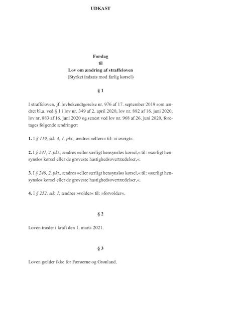 Pdf Udkast Forslag Til Lov Om Ndring Af Straffeloven Lov Om