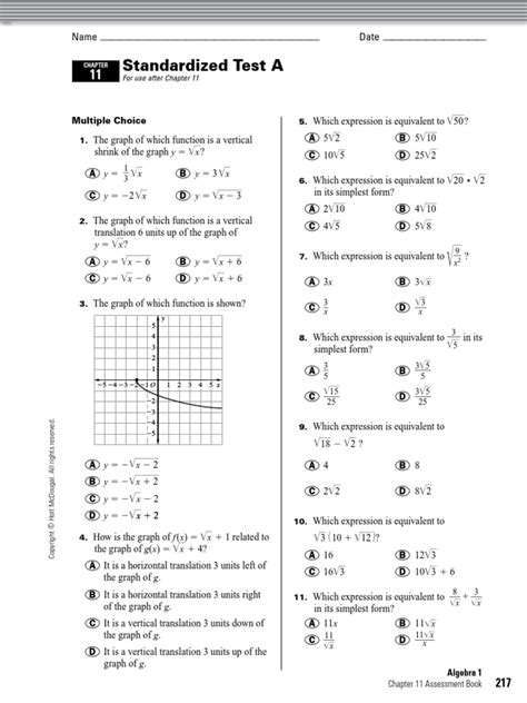 Holt Algebra 1 Chapter 11 Standardized Test Pdf Discrete Mathematics Elementary