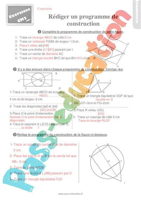 Rédiger Ou Compléter Un Programme De Construction Au Cm2 Exercices Révisions Pdf à Imprimer