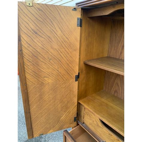 1970s Bassett Postmodern Transitional Armoire In Textured Oak Chairish