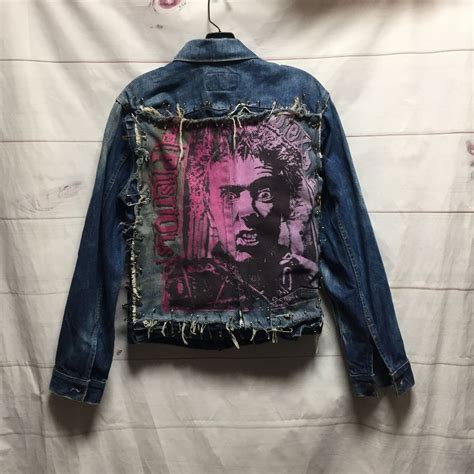 Levis Small Fit Denim Jacket With Hand Screen Printed Sex Pistols Safety Pin Patch Boardwalk