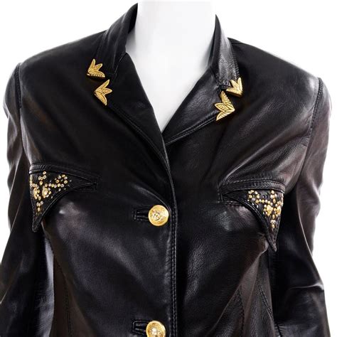 Gianni Versace Vintage Black Lambskin Leather Moto Jacket W Medusa