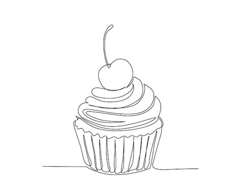 Dessin Continu D Une Ligne De G Teau Muffin Cupcake Avec Vecteur De