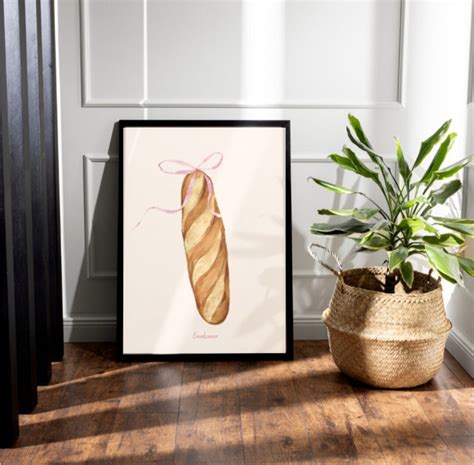 Breadwinner Baguette Watercolor Poster Coquette Wall Decor French