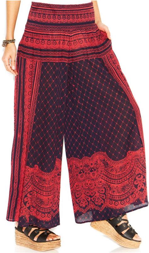 Free People Sahara Smocked Waist Wide Leg Printed Pants Printed Wide