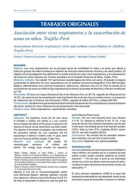 Pdf Asociaci N Entre Virus Respiratorios Y La Exacerbaci N De Asma En