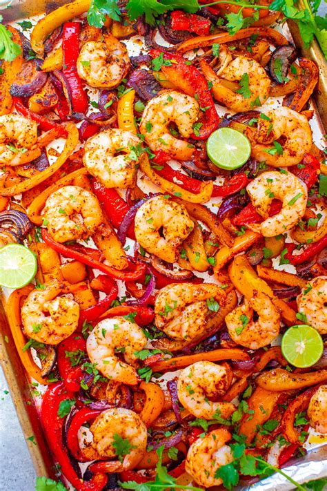 Sheet Pan Shrimp Fajitas Averie Cooks Recipe In Fajitas