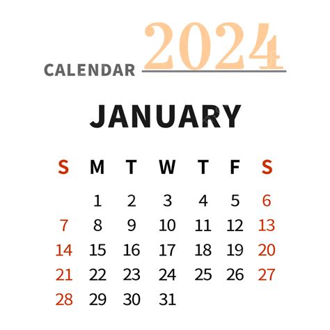 January Calendar 2024 Vector 2024 Calendar January 2024 44 Off