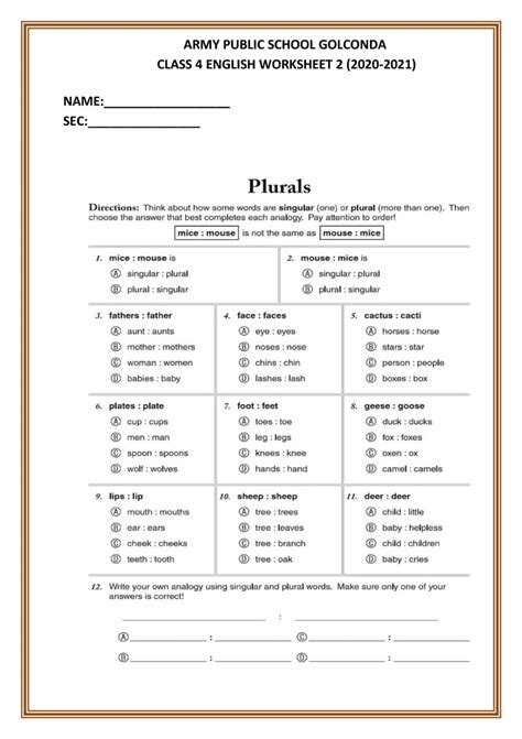 Apsg Class 4 English Worksheet 2