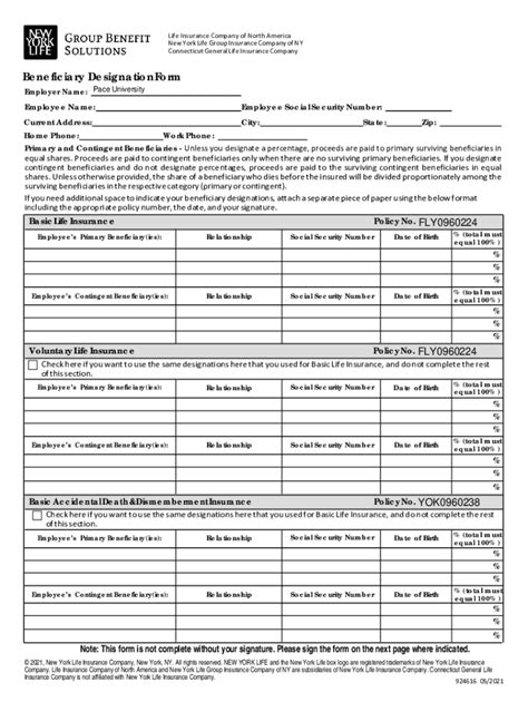 Fillable Online Beneficiary Designation Form Life Insurance Company Of