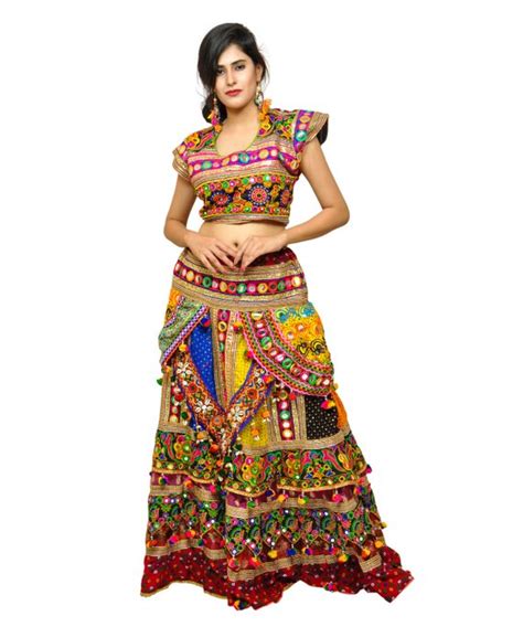 2018 Traditional Pom Pom Lehenga Choli Gujarati Multicolored Ghaghra