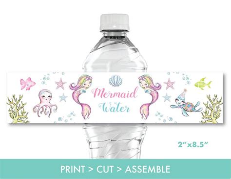 Mermaid Water Bottle Label Under The Sea Water Bottle Labels Under