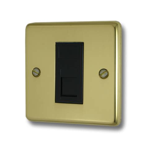 G H Contour Polished Brass Rj45 Socket 1 Gang Black Insert