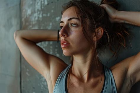 Premium Photo A Woman Is Leaning Against A Wall With Her Hands On Her