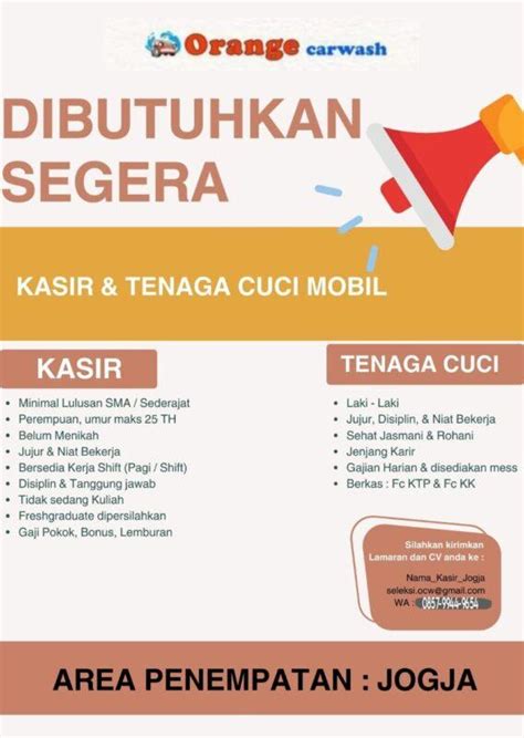 Lowongan Kerja Kasir Tenaga Cuci Di Orange Carwash Lokerjogja Id