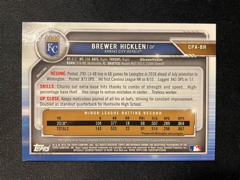 2019 Bowman Chrome Prospect Orange Refractor 25 Brewer Hicklen Auto