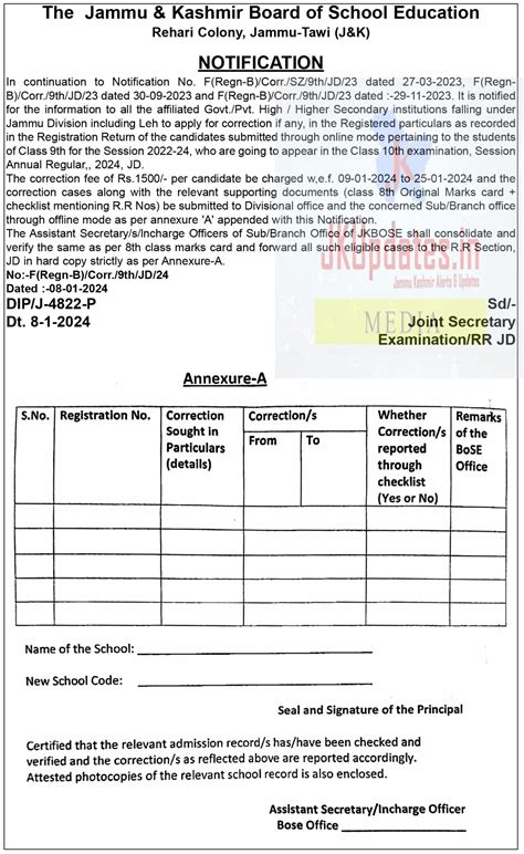 JKBOSE Important Notification 2024 JKUpdates Govt Private Jobs JK