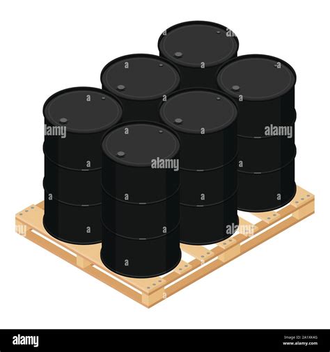 Industry Oil Barrels Or Chemical Drums Stacked On Wooden Pallet