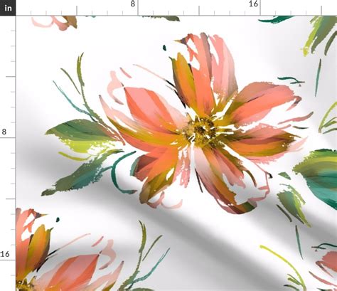 Tropicana Peach Lilies White Fabric | Spoonflower