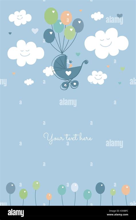 Baby Shower Baby Boy Birth Celebration Card Template Vector