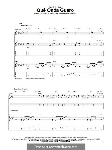 Que' Onda Guero (Beck) by J. King, M. Simpson - sheet music on MusicaNeo