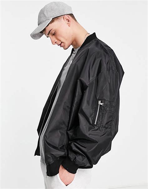 Asos Design Extreme Oversized Lightweight Ma1 Bomber Jacket In Black Asos