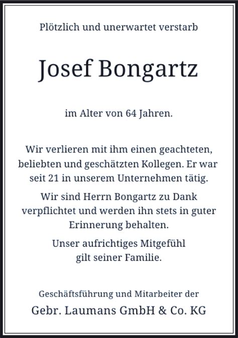 Alle Traueranzeigen F R Josef Bongartz Trauer Rp Online De