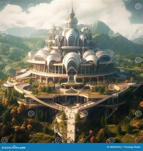 Futuristic Castle In Utopia Ai Generative Stock Illustration