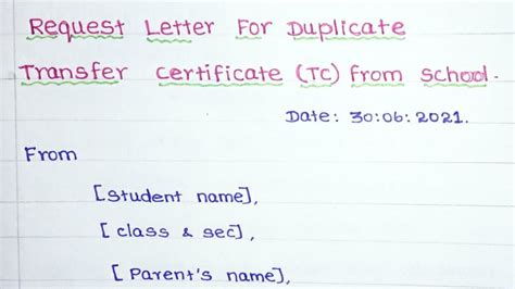 Request Letter For Duplicate Transfer Certificate Tc From School Ll Jsj Jesy Education Youtube