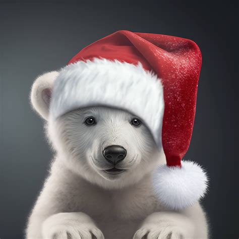 An Adorable Polar Bear Cub Wearing A Santa Hat